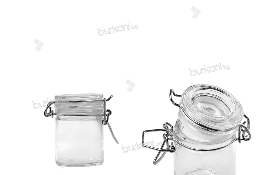 Hava geçirmez kapaklı cam yuvarlak kavanoz   40 ml (kapakta tel ve lastik)